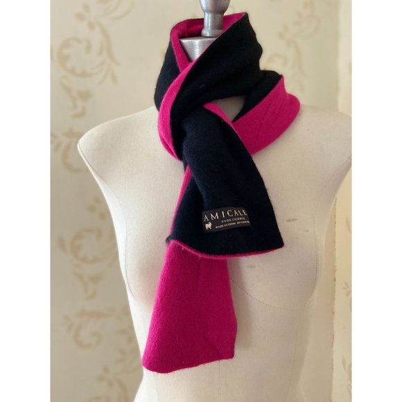 Ladies Amicale Pure Cashmere Pink/Black Scarf - Picture 1 of 3